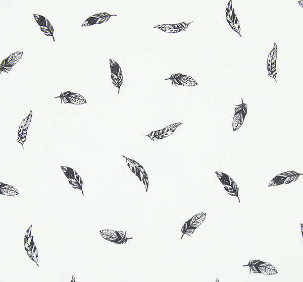Nadeltraum - Baumwoll - Jersey Stoff Federn weiß  - Meterware ab 25 cm x 150 cm