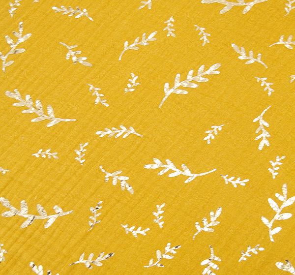 Baumwoll - Musselin Stoff goldene Zweige gelb - Meterware ab 25 cm x 130 cm