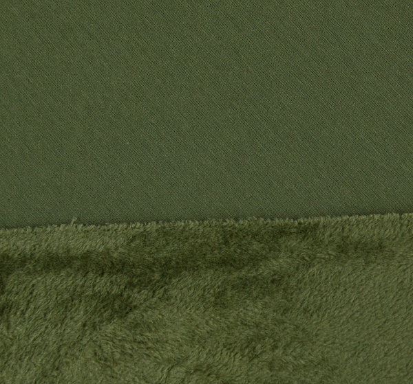 Baumwoll - Sweat Stoff kuschelweich Alpenfleece einfarbig moosgrün - Meterware ab 25 cm x 150 cm