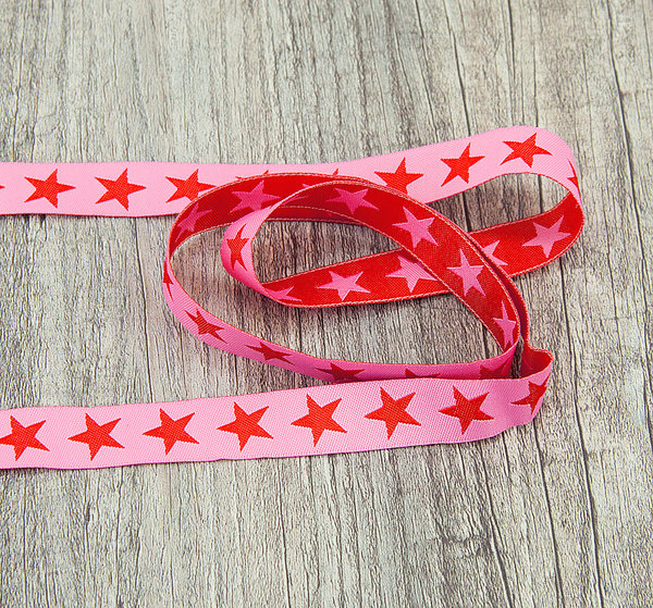 Band Webband Nähband Stoffband Sterne pink 100 cm - Band zum Basteln und Nähen