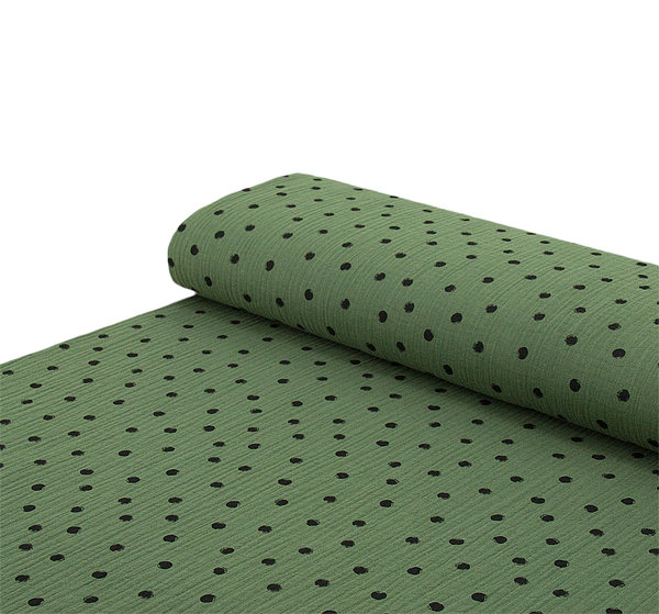 Baumwoll - Musselin Stoff Punkte army grün - Meterware ab 25 cm x 135 cm