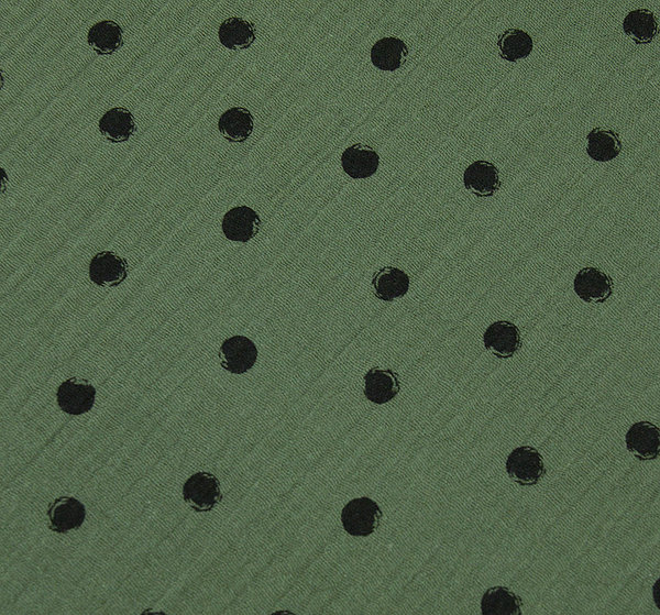 Baumwoll - Musselin Stoff Punkte army grün - Meterware ab 25 cm x 135 cm