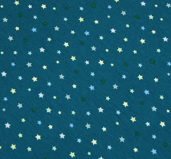 Baumwoll - Jersey Stoff bunte Sterne Sternchen petrol - Meterware ab 25 cm x 145 cm