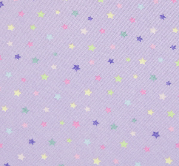 Baumwoll - Jersey Stoff bunte Sterne Sternchen flieder - Meterware ab 25 cm x 145 cm