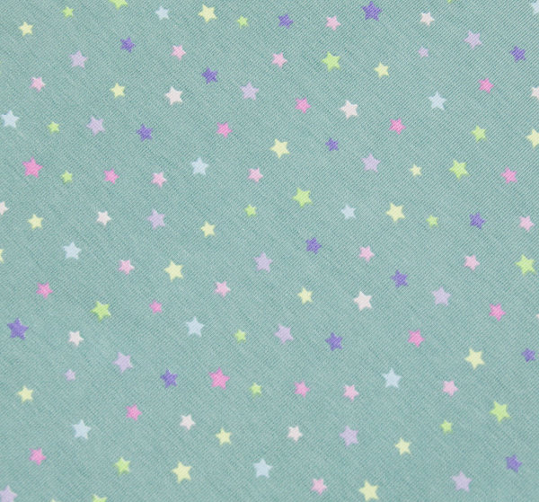 Baumwoll - Jersey Stoff bunte Sterne Sternchen altgrün - Meterware ab 25 cm x 145 cm