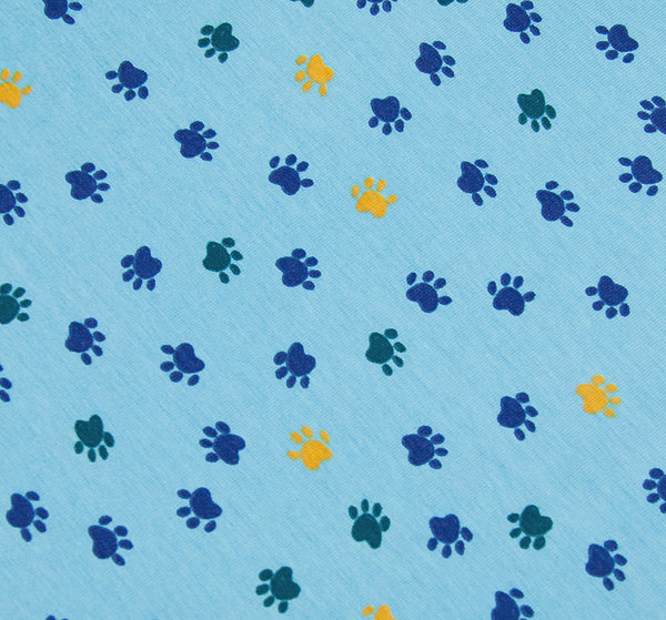 Baumwoll - Jersey Stoff Pfoten Pfötchen hellblau - Meterware ab 25 cm x 145 cm