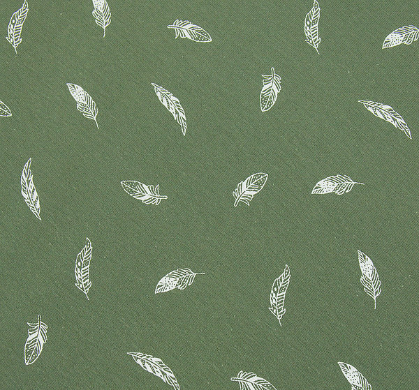 Baumwoll - Jersey Stoff Federn army grün - Meterware ab 25 cm x 145 cm
