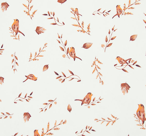 Baumwoll - Jersey Stoff Zweige und Vögel braun - Meterware ab 25 cm x 145 cm