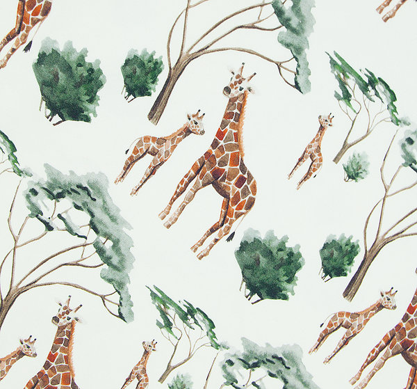 Baumwoll - Jersey Stoff Safari Giraffe Bäume creme - Meterware ab 25 cm x 145 cm