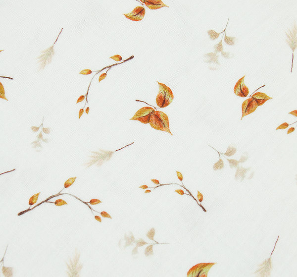 Baumwoll - Musselin Stoff Blätter beige - Meterware ab 25 cm x 138 cm