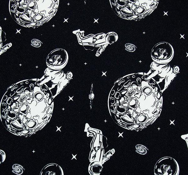 Baumwolle - Jersey Stoff Astronaut Planet schwarz  - Meterware ab 25 cm x 160 cm