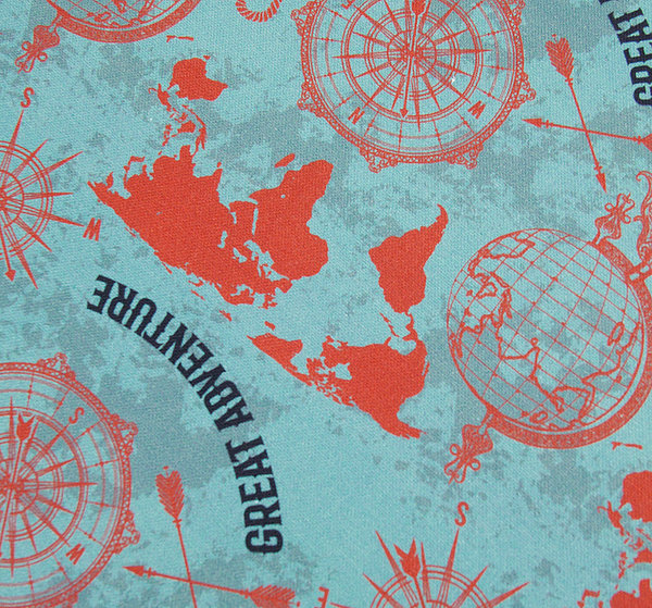 Baumwolle Stoff Canvas Kompass Abenteuer mint - Meterware ab 25 cm x 150 cm