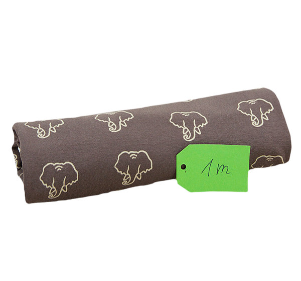 Baumwolle - Jersey Stoff Elefant braun - Meterware 100 cm x 145 cm