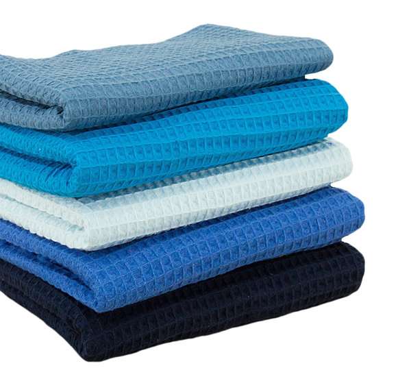 Baumwolle Waffelpique Waffelstoff  einfarbig SET Pakete Blautöne - 5 x 100 cm x 150 cm