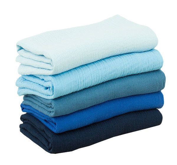 Baumwolle Musselin Stoff einfarbig SET Pakete Blautöne - 5 x 50 cm x 135 cm