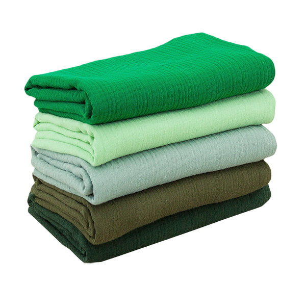 Baumwolle Musselin Stoff einfarbig SET Pakete Grüntöne - 5 x 100 cm x 135 cm
